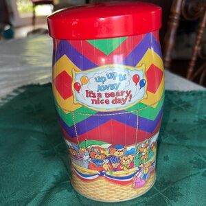 Colorful Bear-Themed collectible Container with Red Lid $9